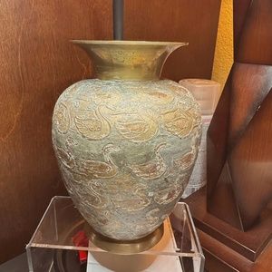 Solid Brass Etched  Urn Vase